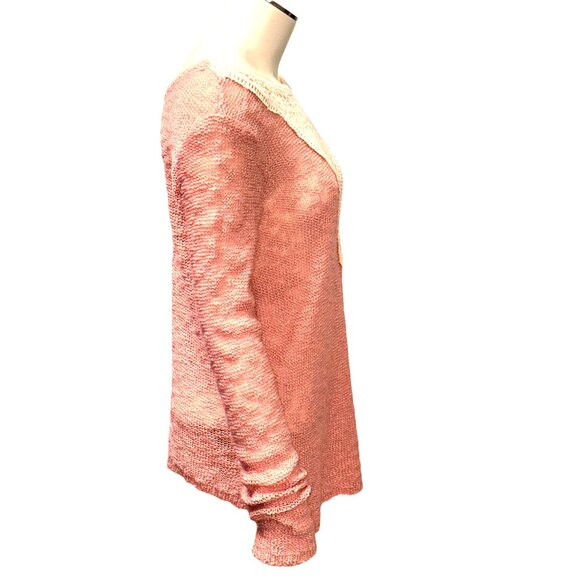 CCC Elegant Modern Vintage Pink Long Sleeve Knit Sweater Lace Detail V Neckline - Picture 4 of 4